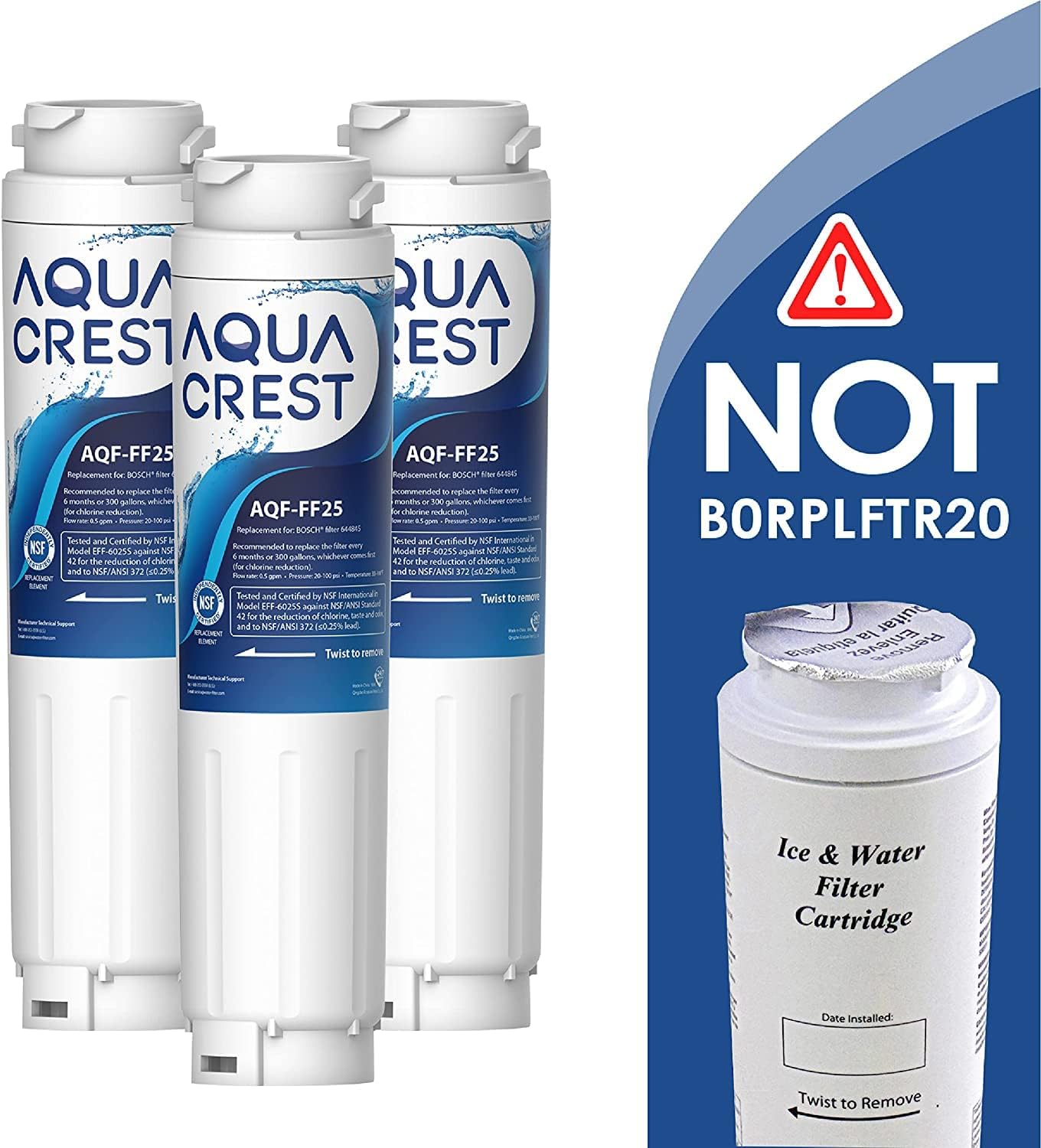 AQUACREST 644845 Kühlschrank-Wasserfilter Ersatz für Bosch, Siemens, Miele und Haier（3er-Pack） - Waterdrop Germany