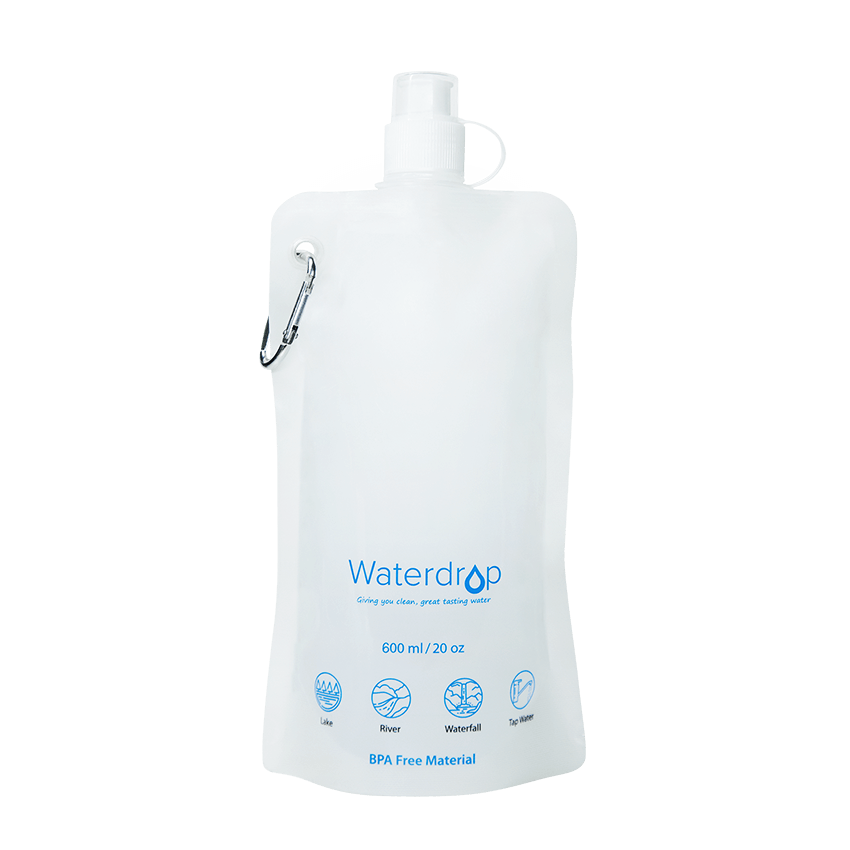 Tragbarer Wasserfilter-Strohhalm von Waterdrop mit zusammenklappbarer Wasserflasche und Schwerkraft-Wassertasche